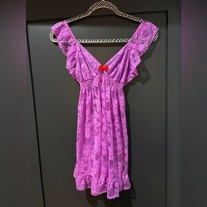 Betsey Johnson Pink Lace Chemise with Red Bow